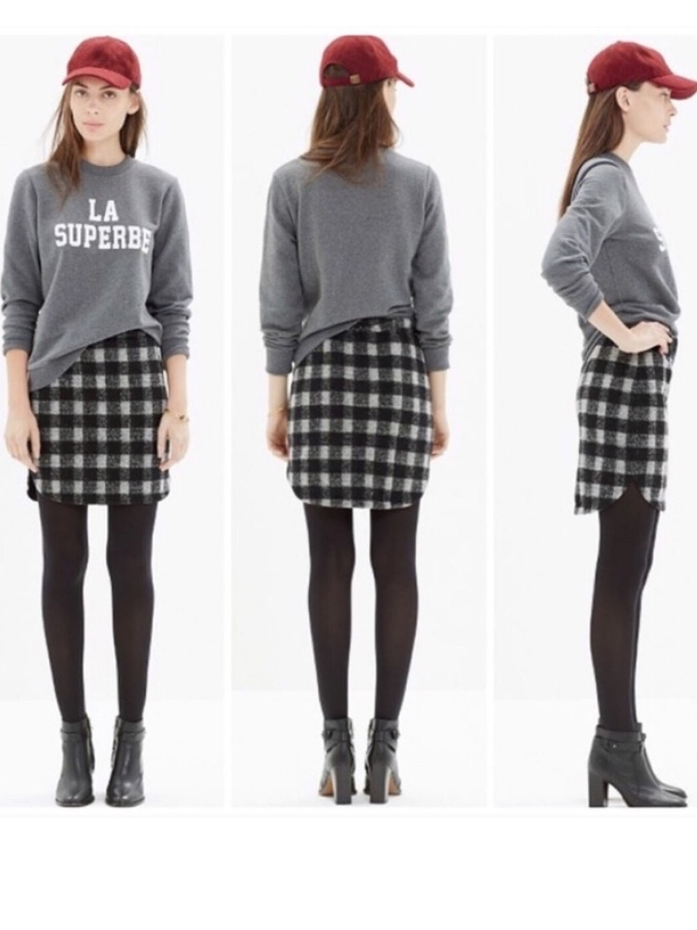 Madewell Grey Buffalo Check Plaid Wool Blend Shirt Tail Mini Skirt, Size 6